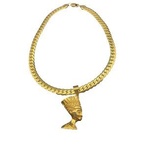 Nefertiti Pendant Necklace Gold Stainless Steel Egyptian Queen17" Unisex Hip Hop